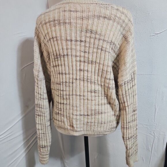 Lucky Brand Spacedye Beige Boxy Relaxed Fit  Ribbed Crewneck Boho Sweater Size L - Picture 4 of 9